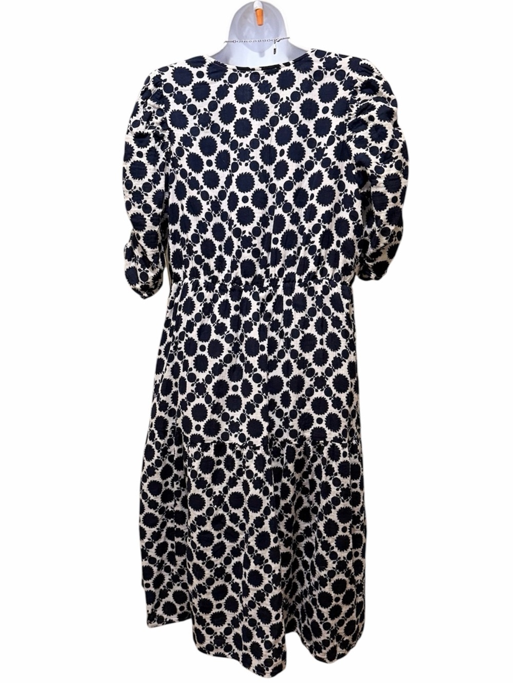 NWT Time and Tru Women's Cotton Tiered Dark Navy Dot Tile Midi Dress- XL 16/18 - Picture 5 of 9
